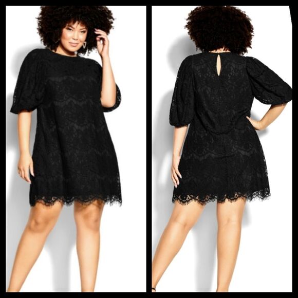 City Chic Nora Black Lace Short Sleeve Dress Size 12 NWT - Picture 1 of 6